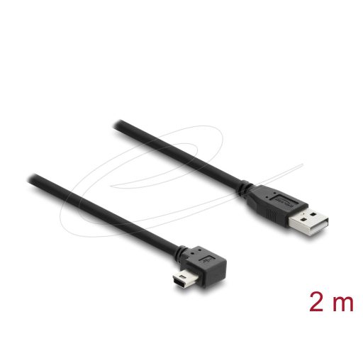 Delock USB 2.0 kábel A-típusú csatlakozódugó - Mini-B típusú csatlakozódugó, jobbra hajlítva, 2 m (81652)