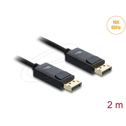 Delock Koaxiális DisplayPort kábel 16K 60 Hz 80 Gbps fonott borítással 2 m (81672)