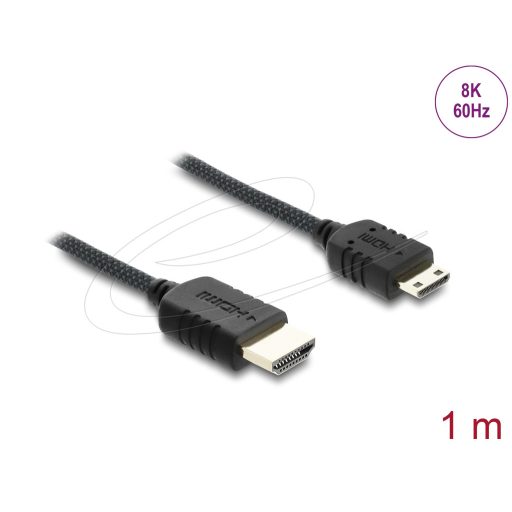 Delock Koaxiális High Speed HDMI kábel HDMI dugó - Mini HDMI dugó 8K 60 Hz fonott borítással 1 m (81687)