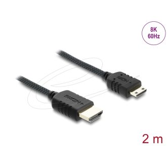   Delock Koaxiális High Speed HDMI kábel HDMI dugó - Mini HDMI dugó 8K 60 Hz fonott borítással 2 m (81688)