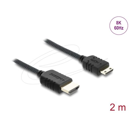 Delock Koaxiális High Speed HDMI kábel HDMI dugó - Mini HDMI dugó 8K 60 Hz fonott borítással 2 m (81688)