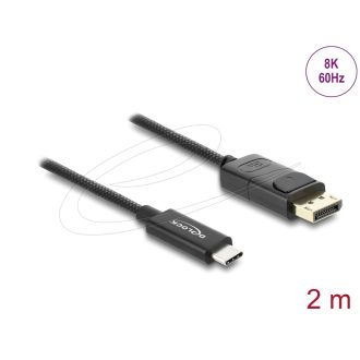  Delock Koaxiális USB Type-C  - DisplayPort kábel (DP Alt Mode) 4K 60 Hz fonott borítással 2 m (81702)