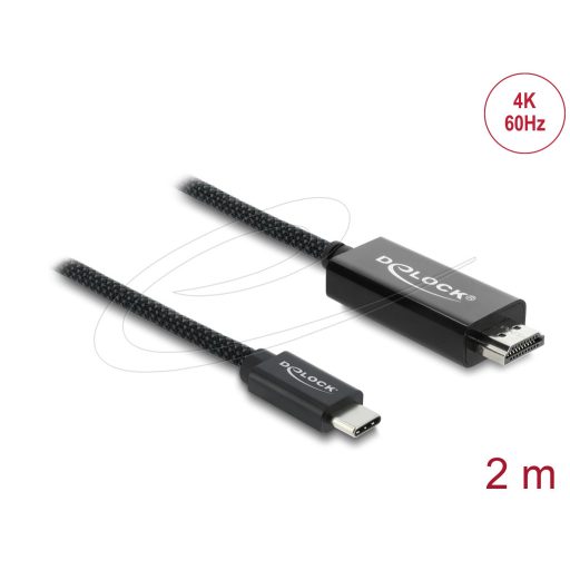 Delock Koaxiális USB Type-C  - HDMI kábel (DP Alt Mode) 4K 60 Hz fonott borítással 2 m (81704)