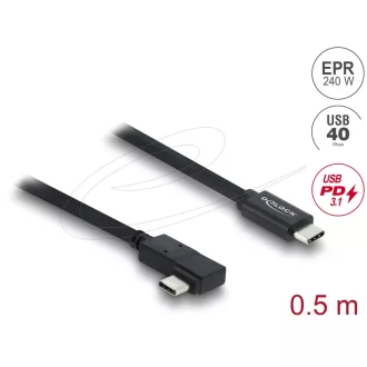   Delock Koaxiális USB 40 Gbps kábel ívelt bal / jobb USB PD 3.1 240 W 0,5 m (81709)