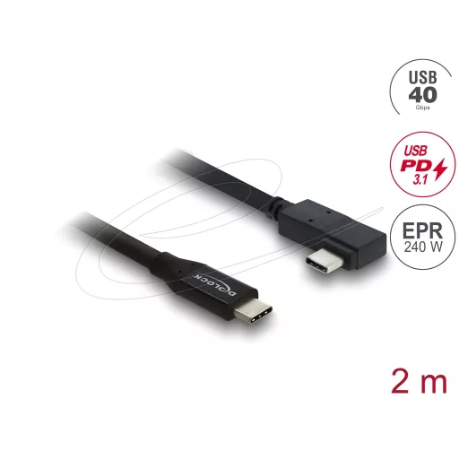 Delock Koaxiális USB 40 Gbps kábel ívelt bal / jobb USB PD 3.1 240 W 2 m (81711)
