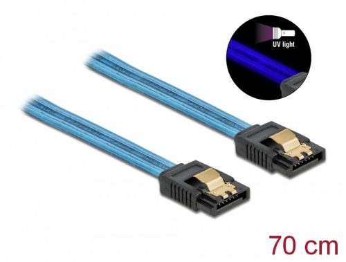 Delock 6 Gb/s SATA kábel UV fényhatással kék színű, 70 cm (82133)