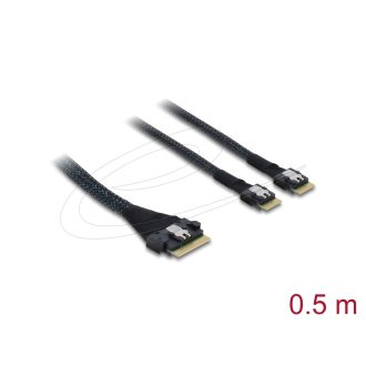   Delock PCIe 4.0 kábel Slim SAS SFF-8654 8i   2 x Slim SAS SFF-8654 4i, 0,5 m (82189)