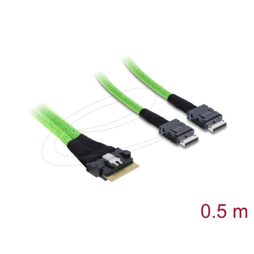 Delock PCIe 4.0 kábel Slim SAS SFF-8654 8i   2 x OCuLink SFF-8611 4i, 0,5 m (82195)