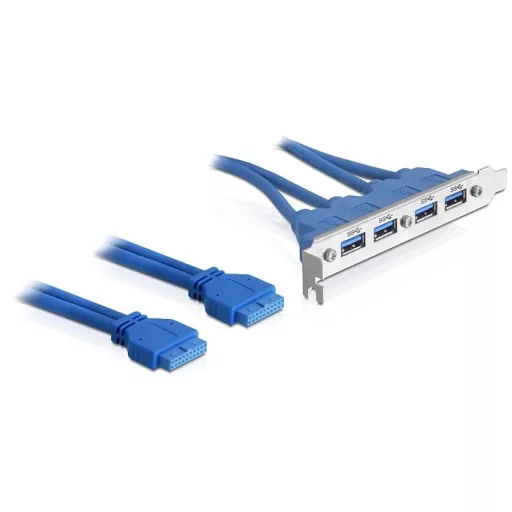 Delock Slot bracket USB 3.0 tűs fejléc 19 tűs 2 x belső > 4 x USB 3.0-A anya külső (82974)