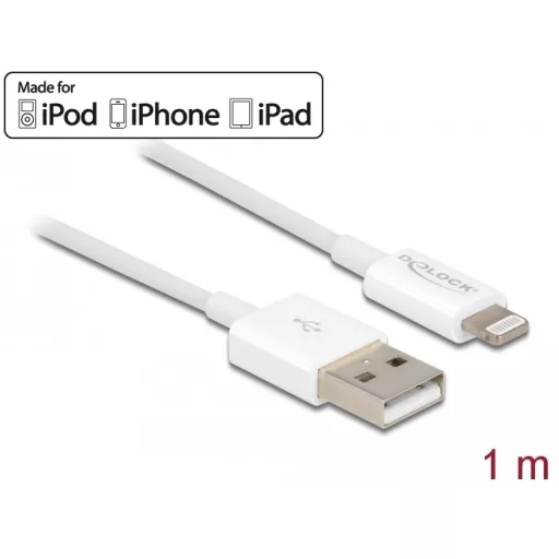 Delock USB adat- és töltőkábel iPhone , iPad  és iPod  készülékhez fehér 1 m (83000)