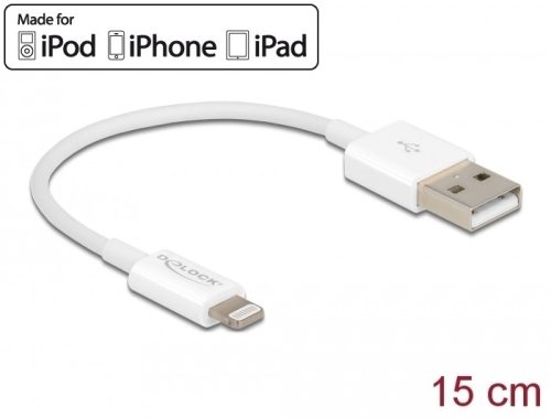 Delock USB adat- és töltőkábel iPhone , iPad  és iPod  készülékhez fehér 15 cm (83001)