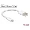 Delock USB adat- és töltőkábel iPhone , iPad  és iPod  készülékhez fehér 15 cm (83001)