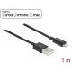 Delock USB adat- és töltőkábel iPhone , iPad  és iPod  készülékhez fekete 1 m (83002)