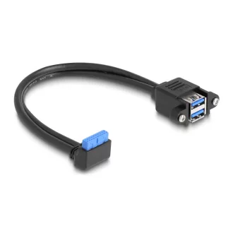   Delock Kábel USB 5 Gbps tűfejes anya 90 -ban hajlított végződéssel és 2 db.-os beépített USB 5 Gbps A-típusú anya végződéssel 50 cm (83007)