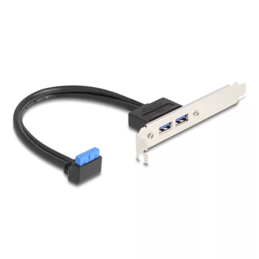 Delock Hornyos konzolos kábel 1 db. USB 5 Gbps tűfejes anya 90 -ban hajlított végződéssel és 2 db. USB 5 Gbps A-típusú anya végződéssel 50 cm (83015)