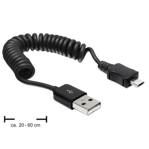 Delock USB 2.0-A male > Micro USB-B apa, spirál kábel (83162)