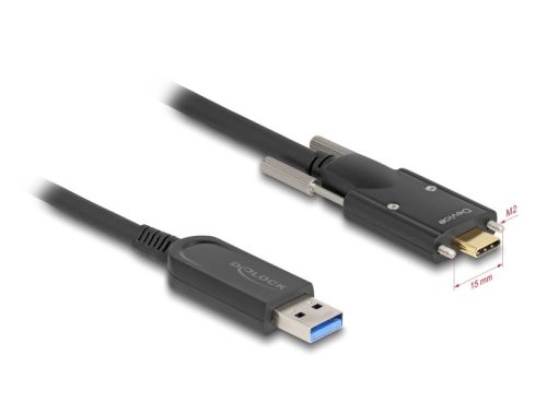 Delock Aktív optikai kábel USB 10 Gbps-A apa - USB Type-C  apa csatlakozó csavarokkal az oldalain, 5 m (83200)