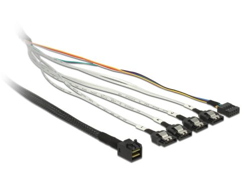 Delock kábel mini SAS HD SFF-8643 > 4 x SATA 7 tűs + Sideband 0,5 m fém (83315)