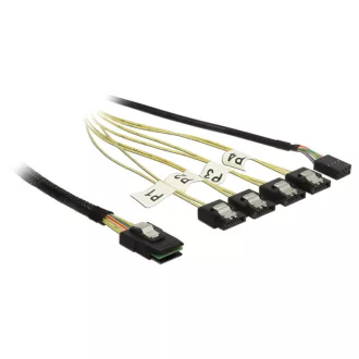   Delock Kábel Mini SAS SFF-8087 > 4 x 7 tus SATA fordított + oldalsáv, 0,5 m (83318)