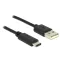 Delock USB 2.0-s kábel A-típusú csatlakozódugóval > USB C típus 2.0 csatlakozódugóval, 0,5 m, fekete (83326)