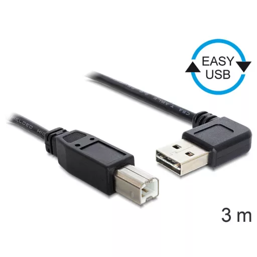 Delock EASY-USB 2.0 -A apa hajlított > USB 2.0-B apa kábel, 3 m (83376)