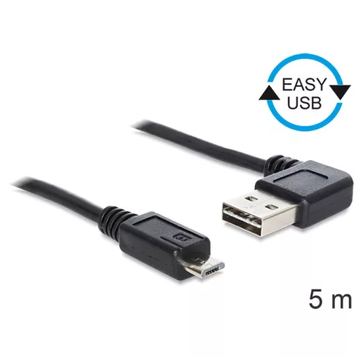 Delock EASY-USB 2.0 -A apa hajlított > USB 2.0 micro-B apa kábel, 5 m (83385)