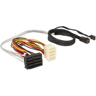   Delock Mini SAS HD x 4 SFF 8643 apa > 4 x SAS 29 Pin SFF 8482 anya kábel, 0,5 m (83390)