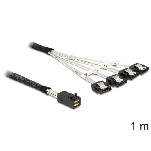 Delock Mini SAS HD x 4 SFF 8643 apa > 4 x SATA 7 Pin anya kábel, 1 m (83393)