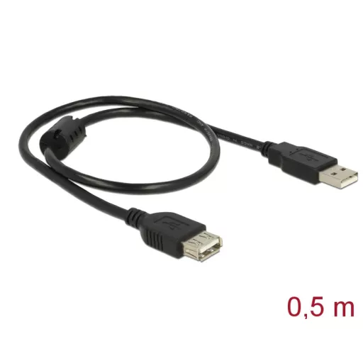 Delock USB2.0 hosszabító kábel A-tip. dugó > A-tip aljzat csatlakozókkal, 0.5m (83401)
