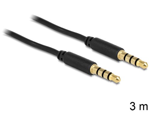 Delock sztereó kábel 3.5 mm 4 pin csatlakozó > csatlakozó, 3 m, fekete (83437)