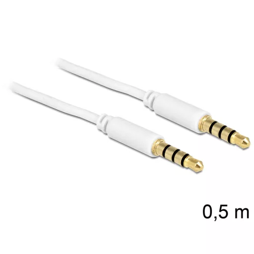 Delock sztereó kábel 3.5 mm 4 pin csatlakozó > csatlakozó, 0,5 m, fehér (83439)