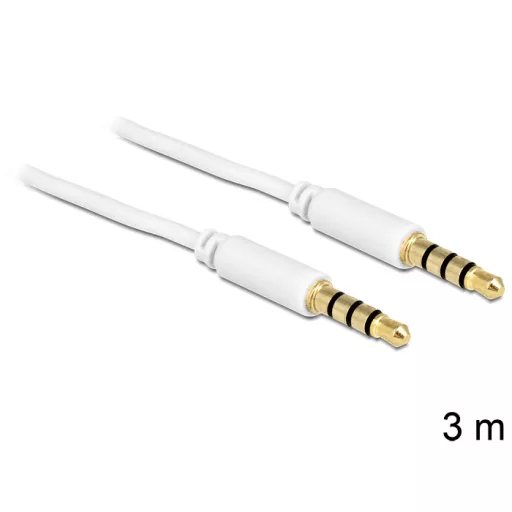 Delock sztereó kábel 3.5 mm 4 pin csatlakozó > csatlakozó, 3 m, fehér (83442)