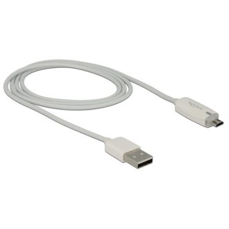   Delock USB2.0 micro USB adat- és töltőkábel LED visszajelzéssel, fehér színű (83604)