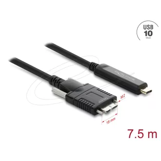   Delock Aktív optikai kábel USB 10 Gbps USB Type-C  apa > USB 10 Gbps Micro-B Típusú dugó csavarokkal ellátott 7,5 m (83629)