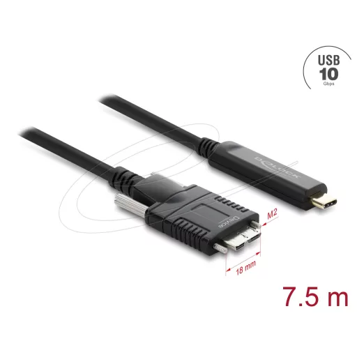 Delock Aktív optikai kábel USB 10 Gbps USB Type-C  apa > USB 10 Gbps Micro-B Típusú dugó csavarokkal ellátott 7,5 m (83629)