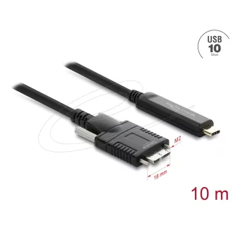   Delock Aktív optikai kábel USB 10 Gbps USB Type-C  apa > USB 10 Gbps Micro-B Típusú dugó csavarokkal ellátott 10 m (83632)