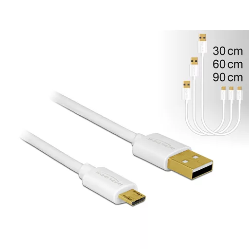 Delock Adat- és tölto kábel USB 2.0 A-típusú csatlakozóval > USB 2.0 Micro B típusú csatlakozó 3 db (83679)