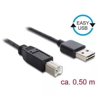   Delock Kábel, EASY-USB 2.0-s A-típusú csatlakozódugó > USB 2.0-s B-típusú csatlakozódugó, 0,5 m, fek (83684)