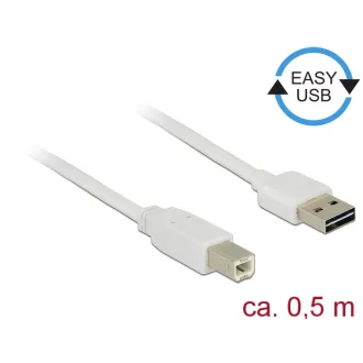  Delock Kábel, EASY-USB 2.0-s A-típusú csatlakozódugó > USB 2.0-s B-típusú csatlakozódugó, 0,5 m, feh (83685)