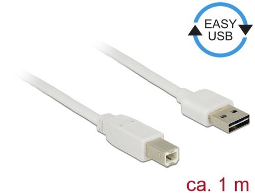 Delock Kábel, EASY-USB 2.0-s A-típusú csatlakozódugó > USB 2.0-s B-típusú csatlakozódugó, 1 m, fehér