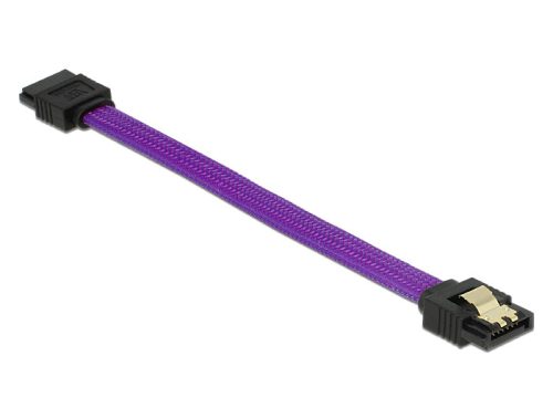 Delock SATA kábel 6 Gb/s 10 cm egyenes / egyenes fém lila Prémium (83688)