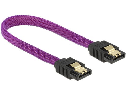 Delock SATA kábel 6 Gb/s 20 cm egyenes / egyenes fém lila Prémium (83689)