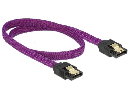 Delock prémium SATA Kábel 6 Gb/s 50 cm egyenes/egyenes metál, Lila (83691)