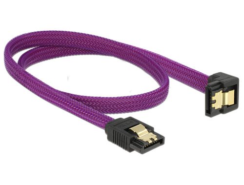 Delock SATA kábel 6 Gb/s 50 cm lefelé / egyenes fém lila Prémium (83696)
