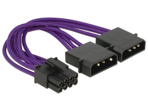 Delock tápkábel PCI Express 8 tűs apa > 2 x 4 tűs apa textil árnyékolás lila (83705)
