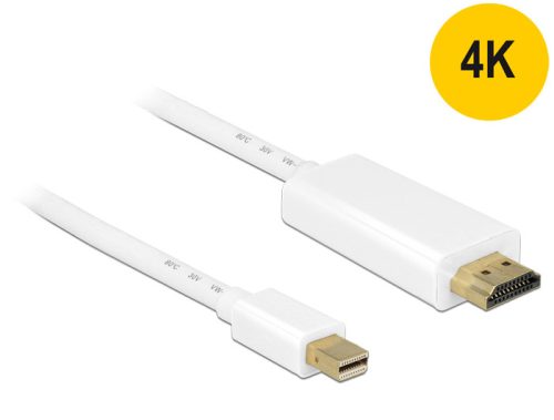 Delock Kábel mini Displayport 1.1 dugó - High Speed HDMI A dugó 4K 1 m, aranyozott, fehér