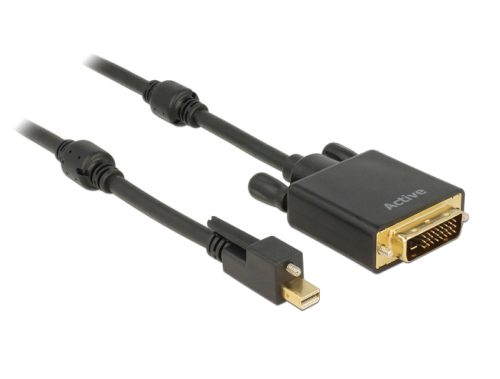 Delock Kábel mini Displayport 1.2-dugós csatlakozó csavarral > DVI-csatlakozódugó 4K aktív fekete 1m