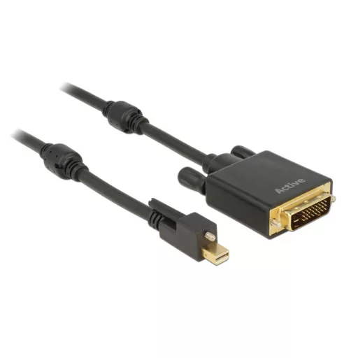 Delock Kábel mini Displayport 1.2-dugós csatlakozó csavarral > DVI-csatlakozódugó 4K aktív fekete 1m (83725)