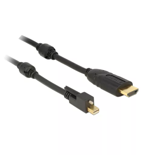 Delock Kábel mini Displayport 1.2-dugós csatlakozó csavarral > HDMI-csatlakozódugó 4K aktív fekete2m (83730)