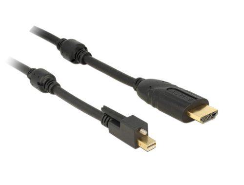 Delock Kábel mini Displayport 1.2-dugós csatlakozó csavarral > HDMI-csatlakozódugó 4K aktív fekete3m